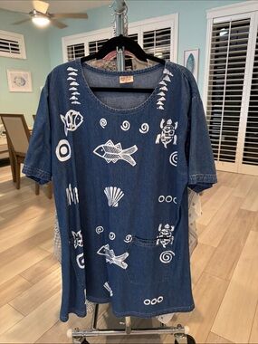 Magic Denim Blue Tunic Dress with White Nautical Prints